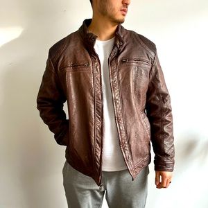 Mens timeless faux leather bomber jacket